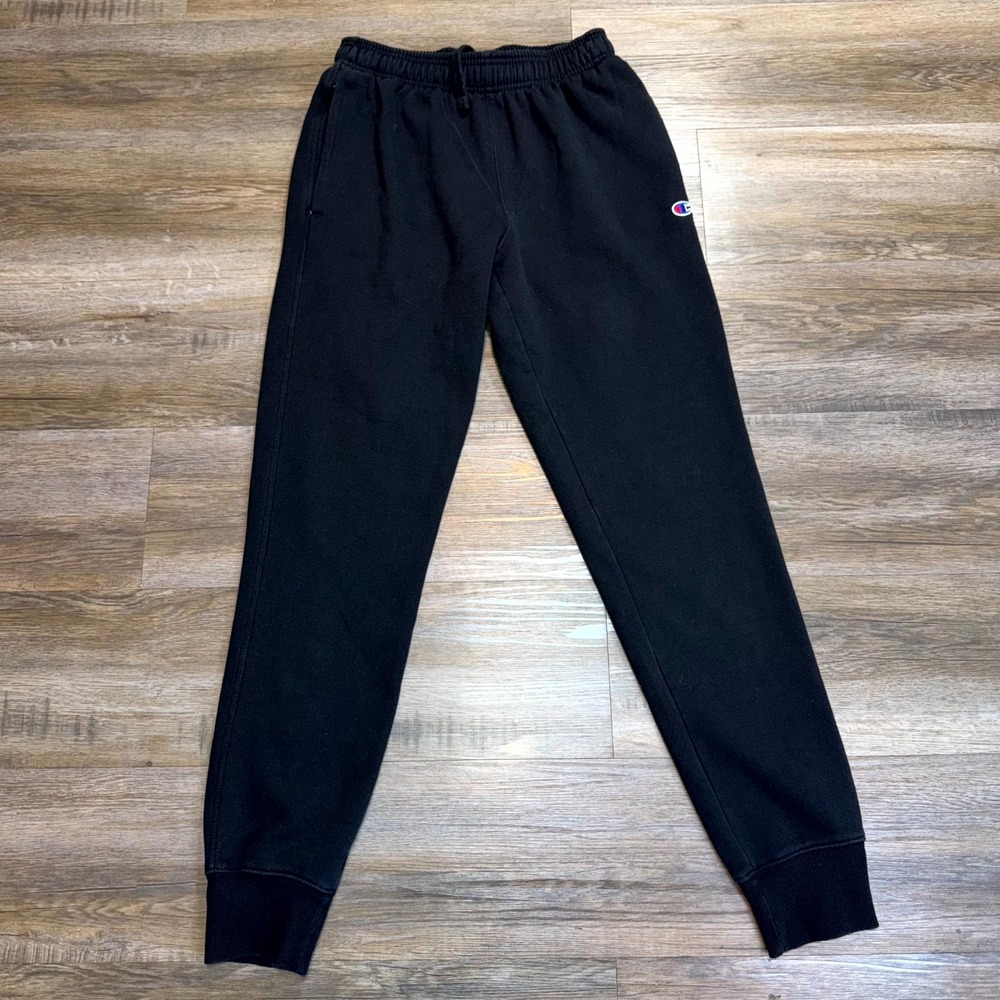 Champion Black Fleece Jogger Sweatpants Mens Small Elastic Waist Drawstring